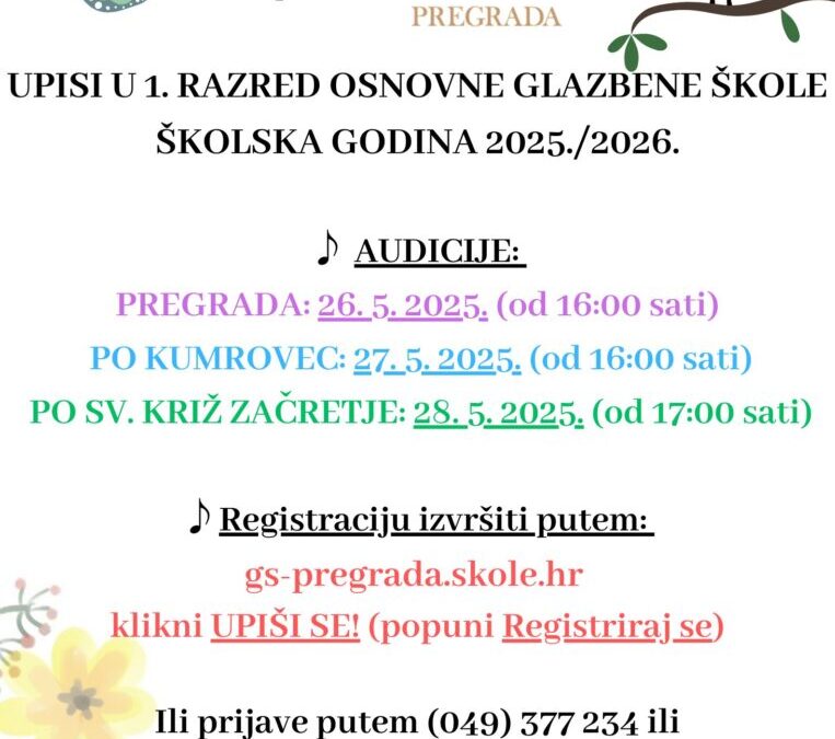 Audicija za upisi u prvi razred Glazbene škole