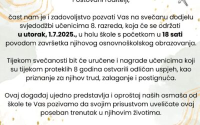 Pozivnica za svečani oproštaj osmaša od osnovne škole