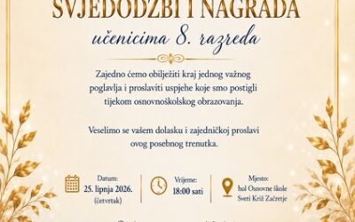 Poziv na svečanu dodjelu svjedodžbi osmašima